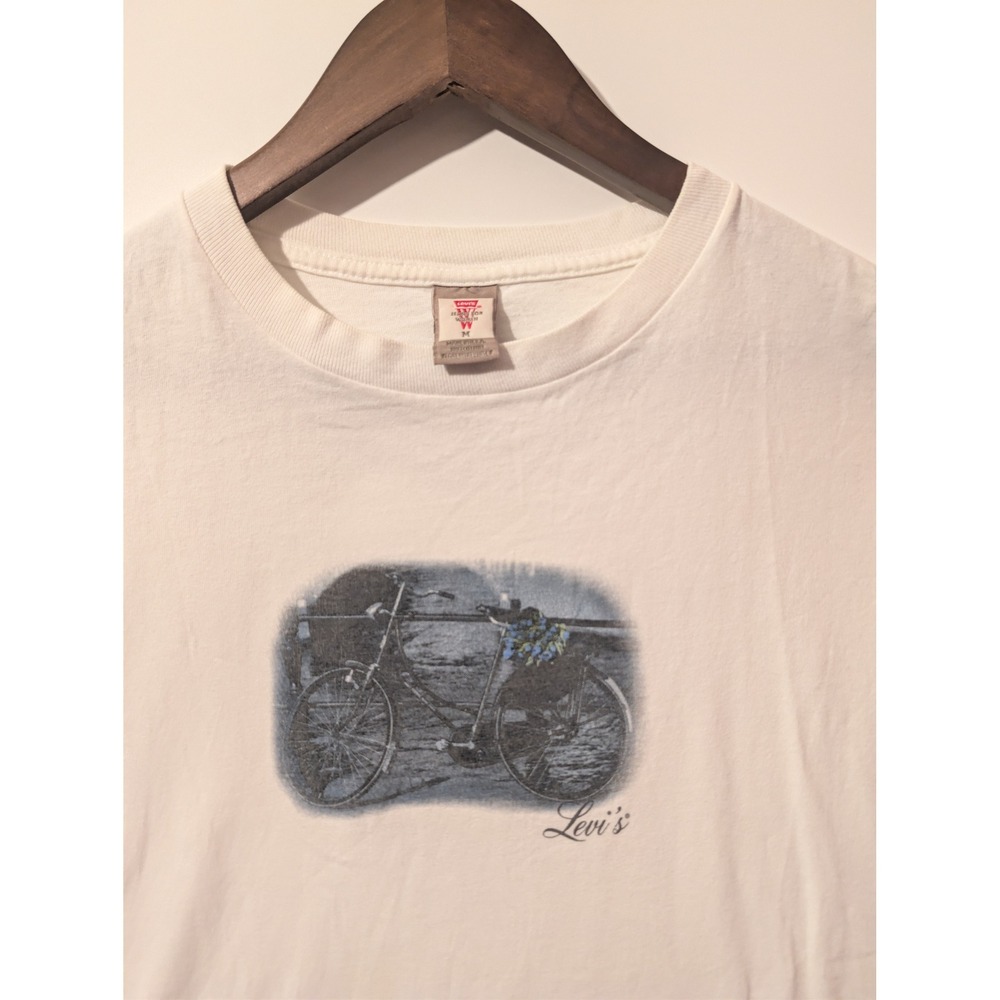 Levis Graphic T Shirt Mens M White Excellent Bicycle Print Vintage Style Tee